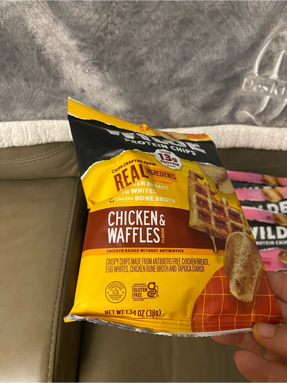 WILDE Protein Chips 9 Chicken&Waffles and Himalayan Pink Salt 1.34 oz Exp 2/27 - Picture 2 of 5